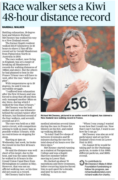 Article in a local newspaper in NZ after the race