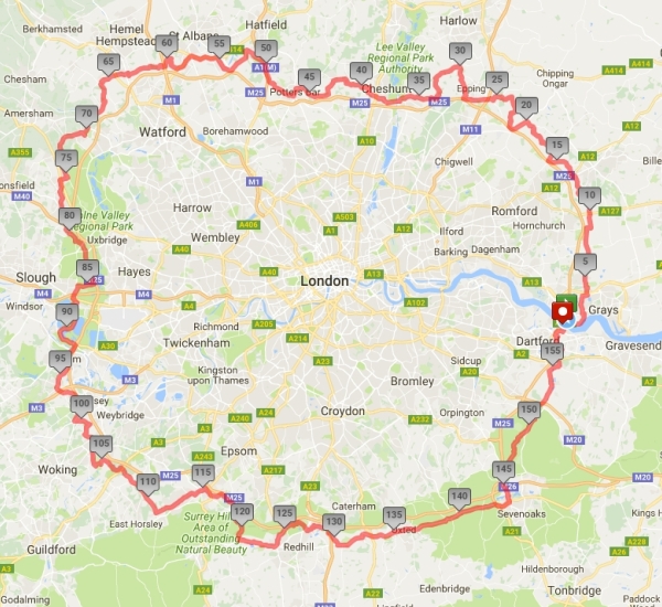 Planned router for my M25 circumnavigation