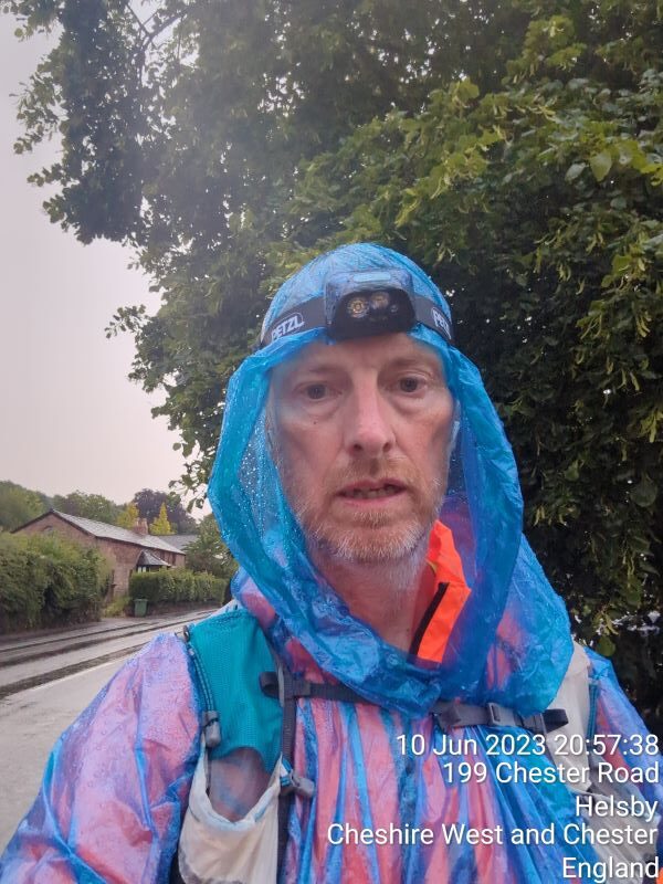 After walking in hot, sunny, 28 degrees all day it started to rain around 7pm and within minutes it was a torrential downpour with flash flooding – only ankle deep – but I was glad I had my plastic poncho